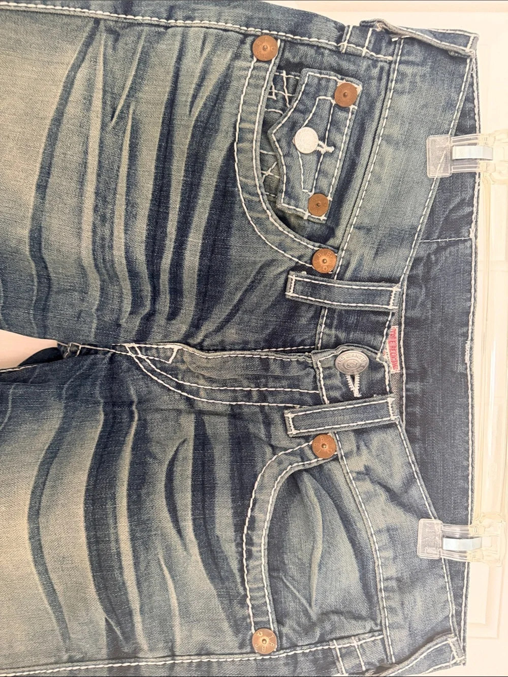 True Religion Men's Straight Jeans in Faded Blue Wash